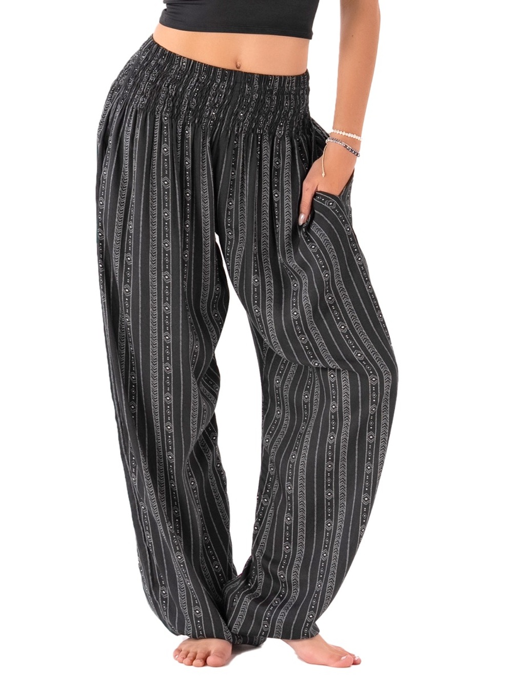 Lotus & Luna Akha Tribal Print Harem Pants small